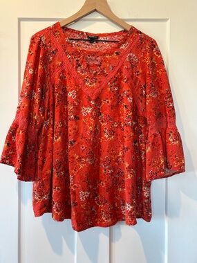 Torrid Women’s Plus Size 1 Floral 3/4 Bell Sleeve Rayon Blouse Boho Peasant 1X